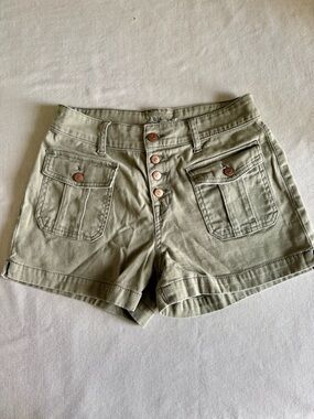 NOBO Olive Green High-Waist Utility Shorts with Button Fly